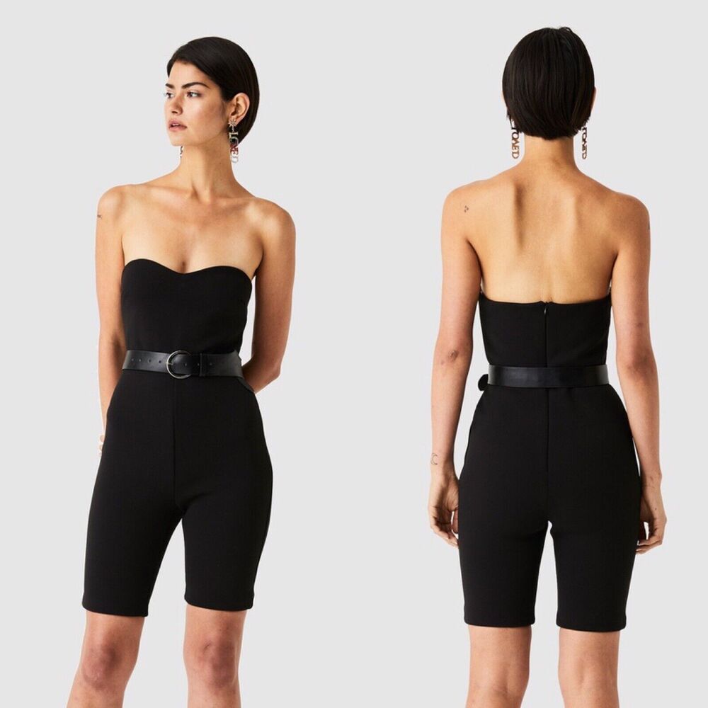 Atoir Women 8 Raining Diamonds Jumpsuit Black Romper Belted Sweetheart NEW FLAW